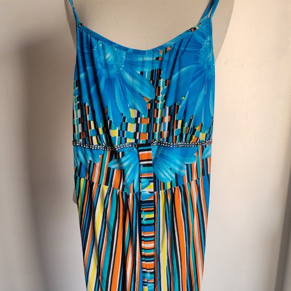 Dresses & Skirts - Bright Sunflower Blue Striped Maxi Dress (Size XL)